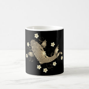 Koifisk elegant för guldsvart och guld blommigt kaffemugg