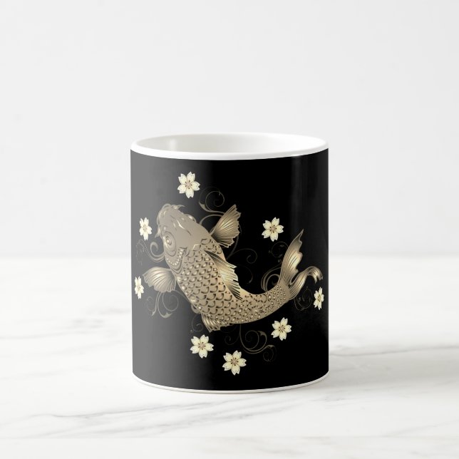 Koifisk elegant för guldsvart och guld blommigt kaffemugg (Center)