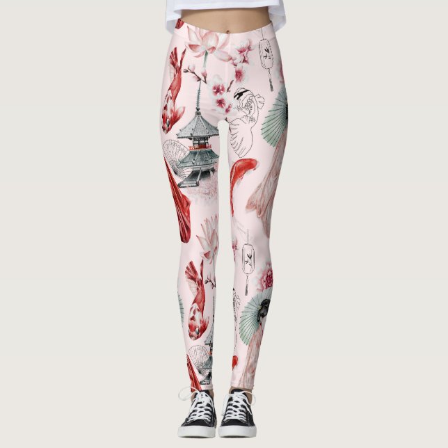 Koifisk Geisha Japanska mönster-baljväxter Leggings (Framsida)