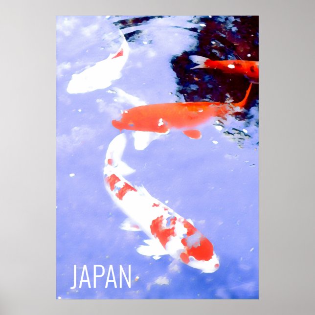 Koifisk i pond Japanskt resetryck Poster (Framsidan)