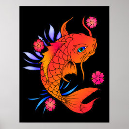 Koifisk och blommor poster