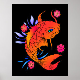 koifisk och blommor poster