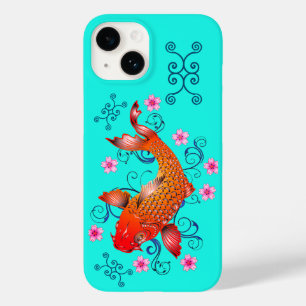 Koifisk orange turkos av orientalisk blommigt