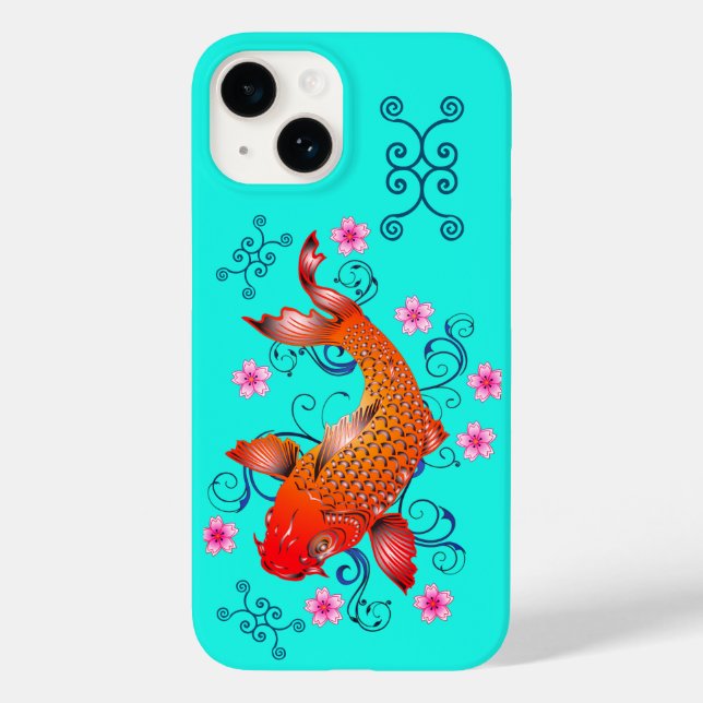 Koifisk orange turkos av orientalisk blommigt (Baksida)