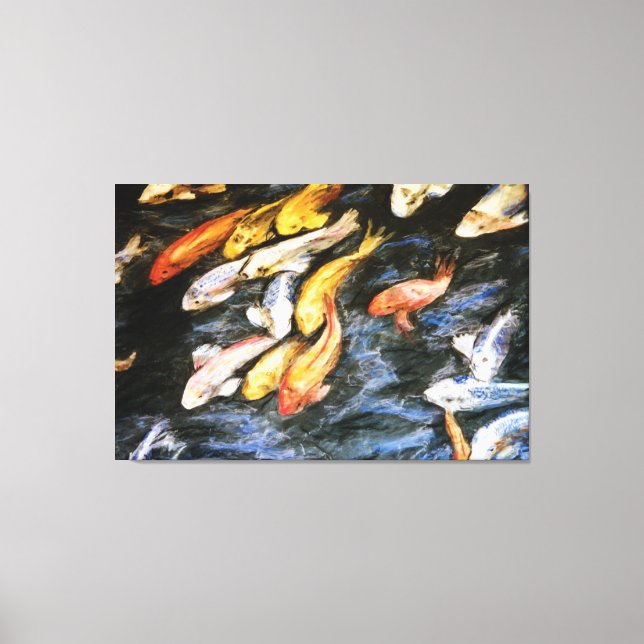 Koifisk Pond-målning Wrapped Canvas Art Skriv ut (Framsida)