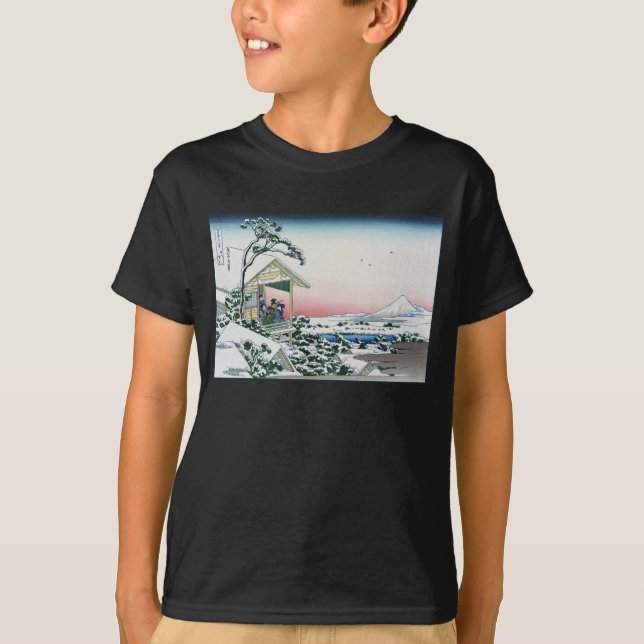 Koishikawa Tea House View Mt. Fuji by Hokusai T Shirt (Framsida)