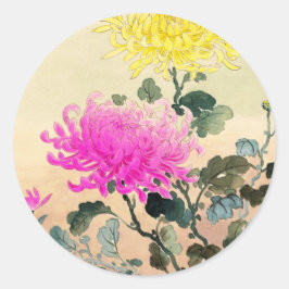 Koitsu Tsuchiya Krysantemum japanska blommor konst Runt Klistermärke