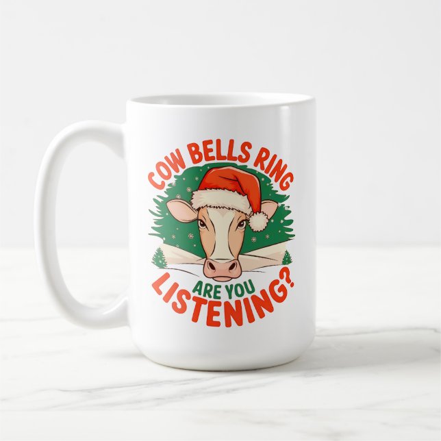 Kojungar Ringer Lyssnar Du? Rolig Ko Jul Kaffemugg (Vänster)