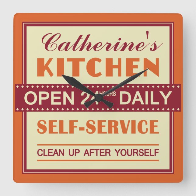 Kök - anpassningsbarnamn - väggen tar tid på fyrkantig klocka (Framsida)