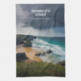 Koka upp ett moody hav av strand kökshandduk