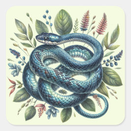 Kokad snake Botaniskt vattenfärgsutkast Fyrkantigt Klistermärke