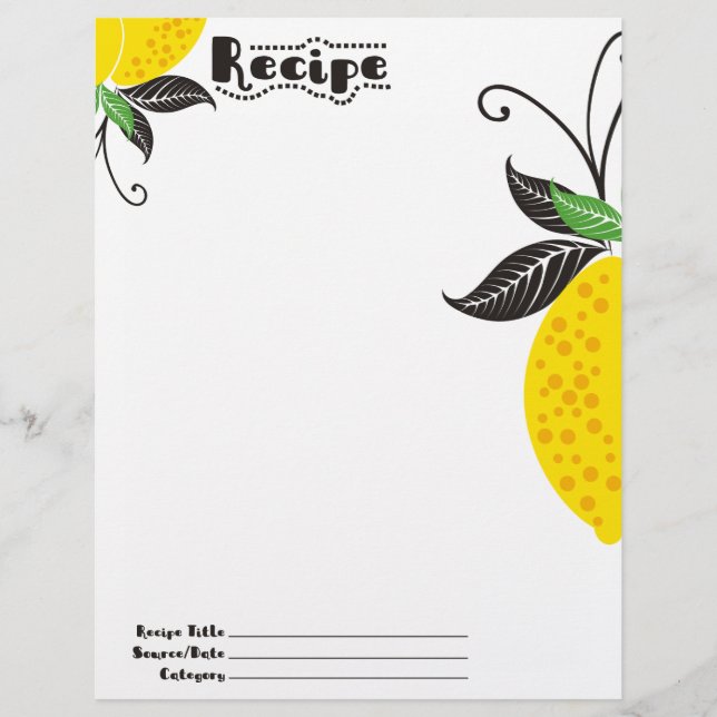 Kokboksrecept, letterhead, för bakning av citronfr (Framsida)