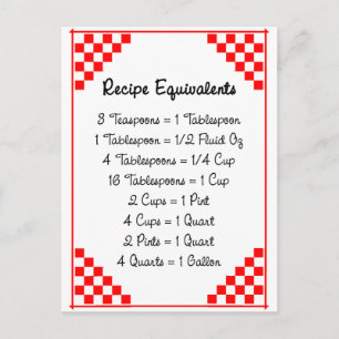 Kökekvivalenter för rödstyrda receptkort vykort