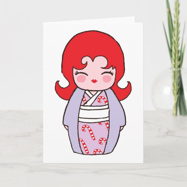 Kokeshi Candycane Julafton Card Helgkort (Framsida)