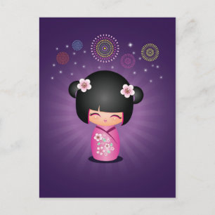 Kokeshi Cutie Fireworks-vykort Vykort