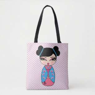 Kokeshi-docka Blå Totebag Tygkasse