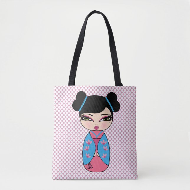 Kokeshi-docka Blå Totebag Tygkasse (Framsida)