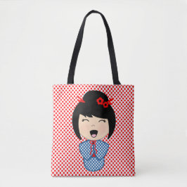 Kokeshi-docka Blå Totebag Tygkasse