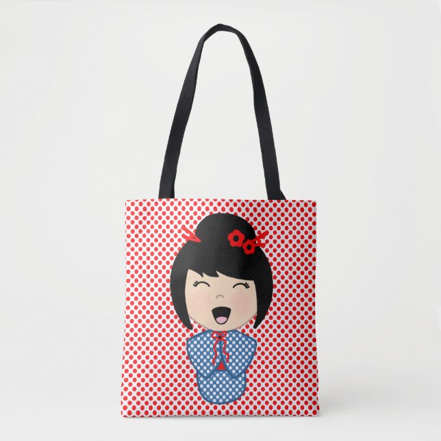 Kokeshi-docka Blå Totebag Tygkasse (Framsida)