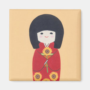 Kokeshi docka med solrosen magnet