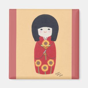 Kokeshi docka med solrosen magnet