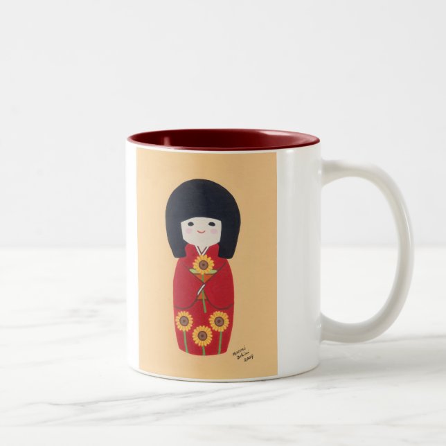 Kokeshi docka med solrosen Två-Tonad mugg (Höger)
