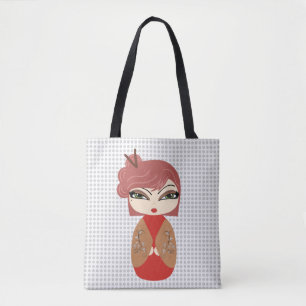 Kokeshi-docka Totebag Tygkasse