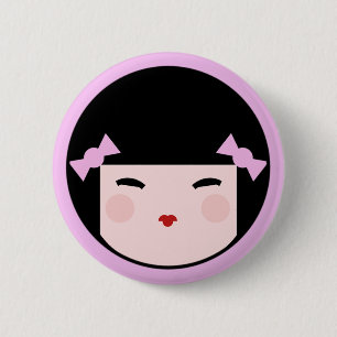 Kokeshi dockaansikte knäppas emblem knapp