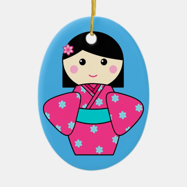 Kokeshi dockaprydnad julgransprydnad keramik (Framsidan)