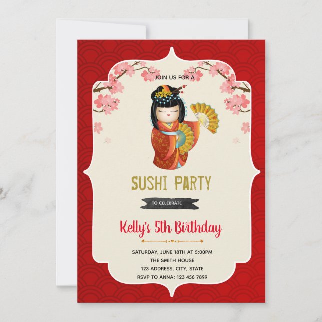 Kokeshi-dockningsinbjudan Inbjudningar (Framsida)