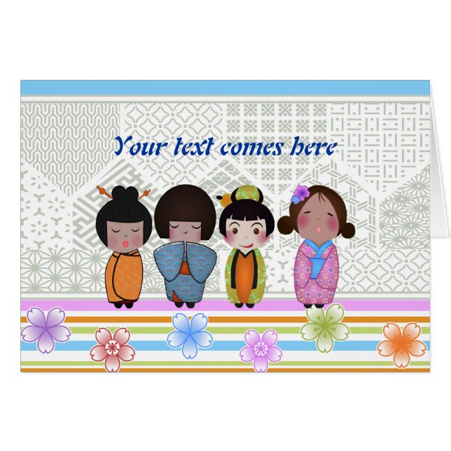 kokeshi-dockor hälsningskort (Framsidan Horizontal)