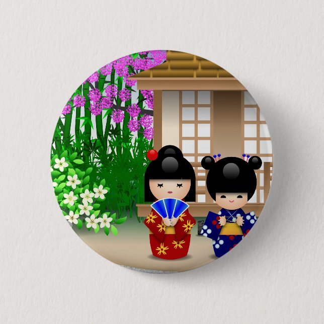 Kokeshi dockor och Teahouse Knapp (Framsida)