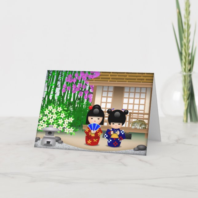 Kokeshi dockor och Teahouse Kort (Framsida)