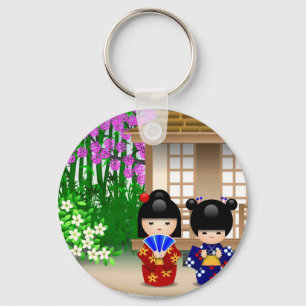 Kokeshi dockor och Teahouse Nyckelring