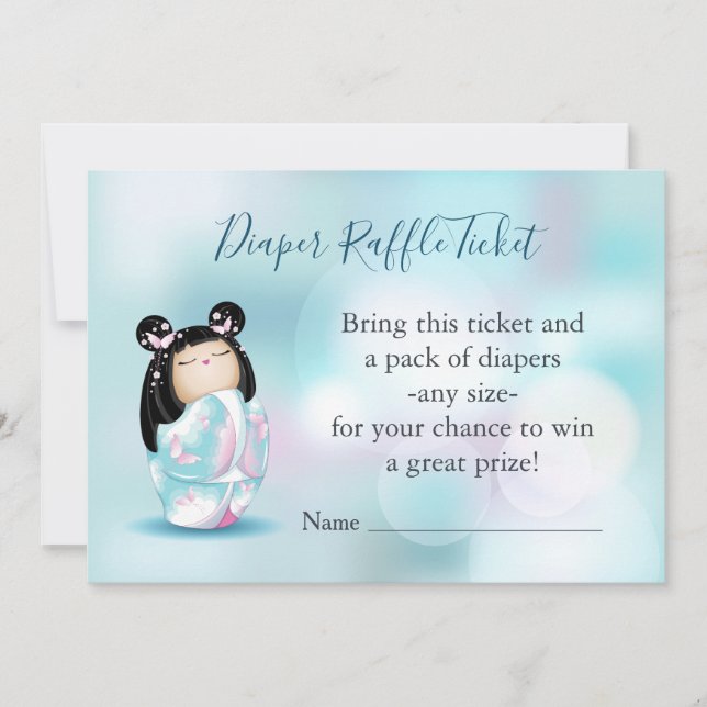 Kokeshi Doll Baby Shower | Diaper Raffle Biljett Inbjudningar (Framsida)