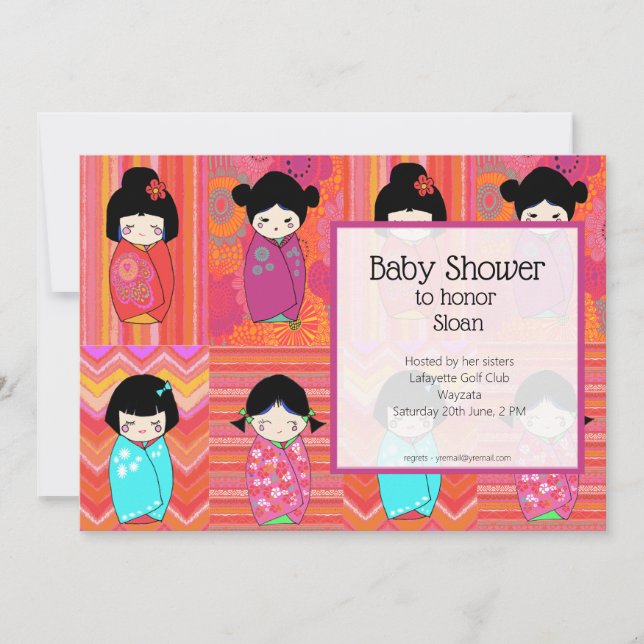Kokeshi Doll Baby Shower-inbjudan Inbjudningar (Framsida)