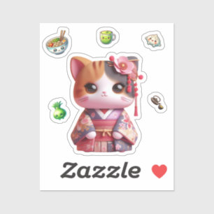 Kokeshi Doll, Cat Kokeshi Doll Klistermärken
