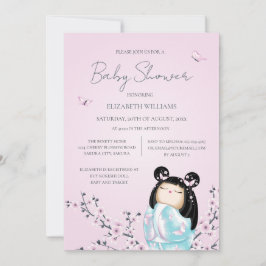 Kokeshi Doll Cherry Blommars Baby Shower Inbjudningar