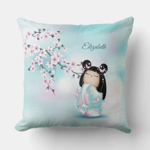 Kokeshi Doll Cherry Blommars Monogram Dekorativ ku Kudde