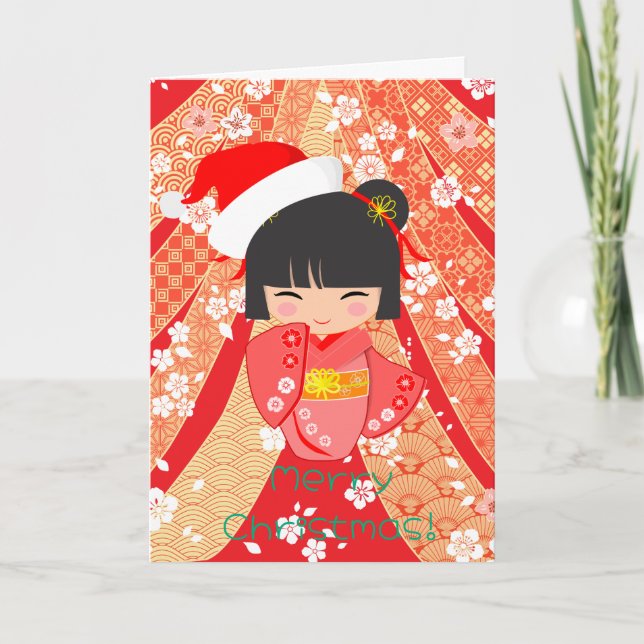 Kokeshi Doll Christmas Card Kort (Framsida)