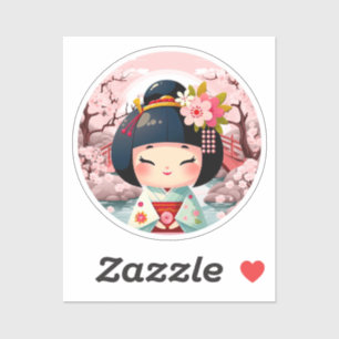 Kokeshi Doll Grönt med liggande, Kokeshi Sticker Klistermärken