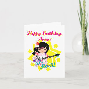Kokeshi Doll Guitar Grattis på födelsedagen Kort