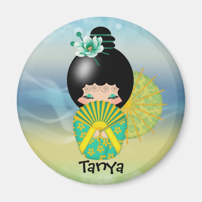 Kokeshi Doll Illustration Fridge Magnet (Framsidan)
