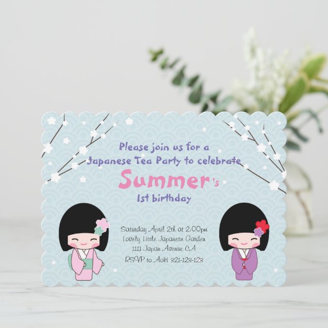 Kokeshi Doll Japanska tea-partiets inbjudan (Stående Fram)