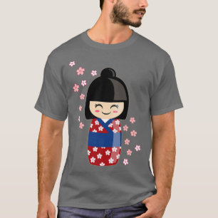 Kokeshi doll Kawaii på japanska Kimono och Sakura T Shirt