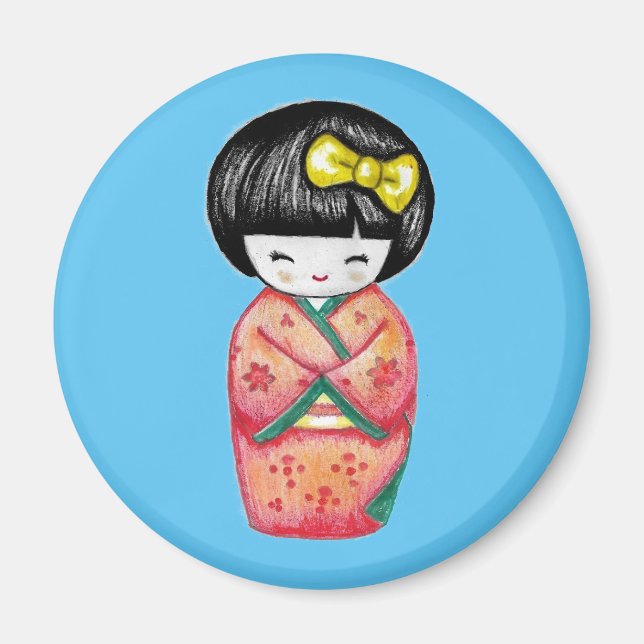 Kokeshi Doll - Kimono Geisha Girl  Magnet (Framsidan)
