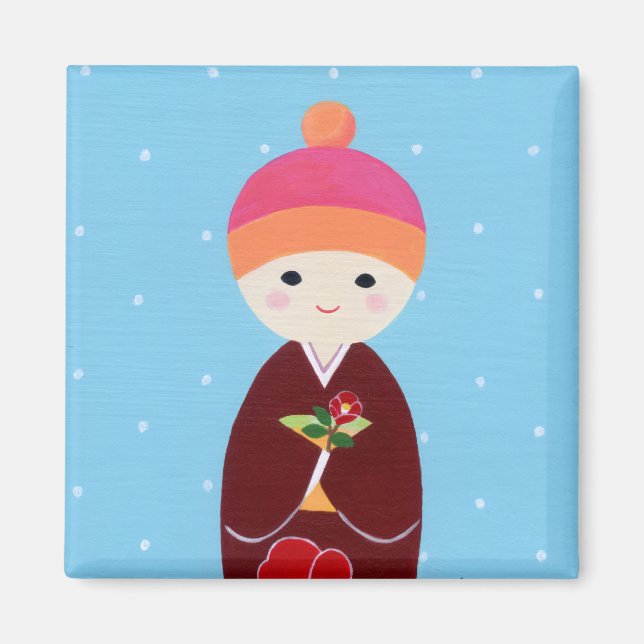 Kokeshi Doll med Camellia Magnet (Framsidan)
