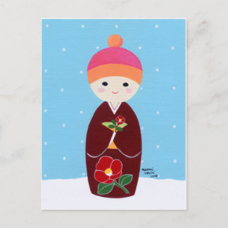 Kokeshi Doll med Camellia Vykort