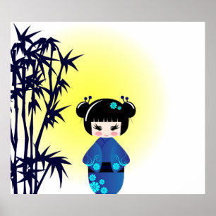 Kokeshi doll och bamboo poster