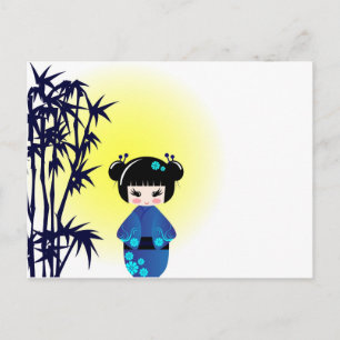 Kokeshi doll och bamboo vykort